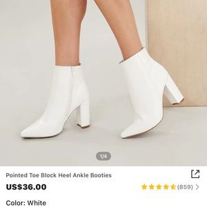 White pointed toe ankle boots